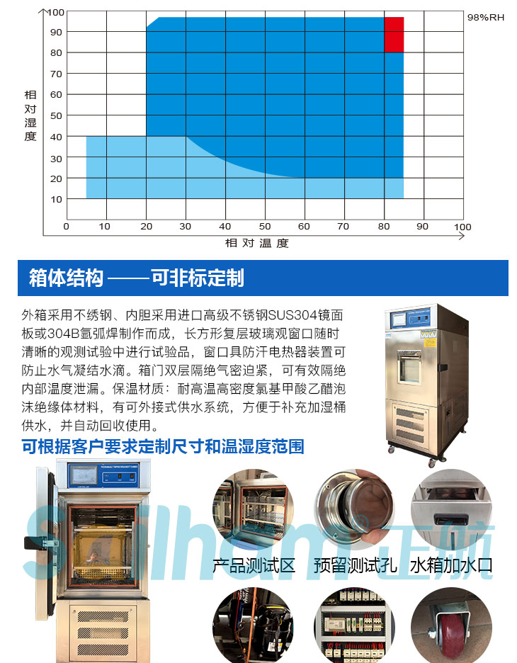 东莞正航不锈钢立式恒温恒湿箱温湿度范围